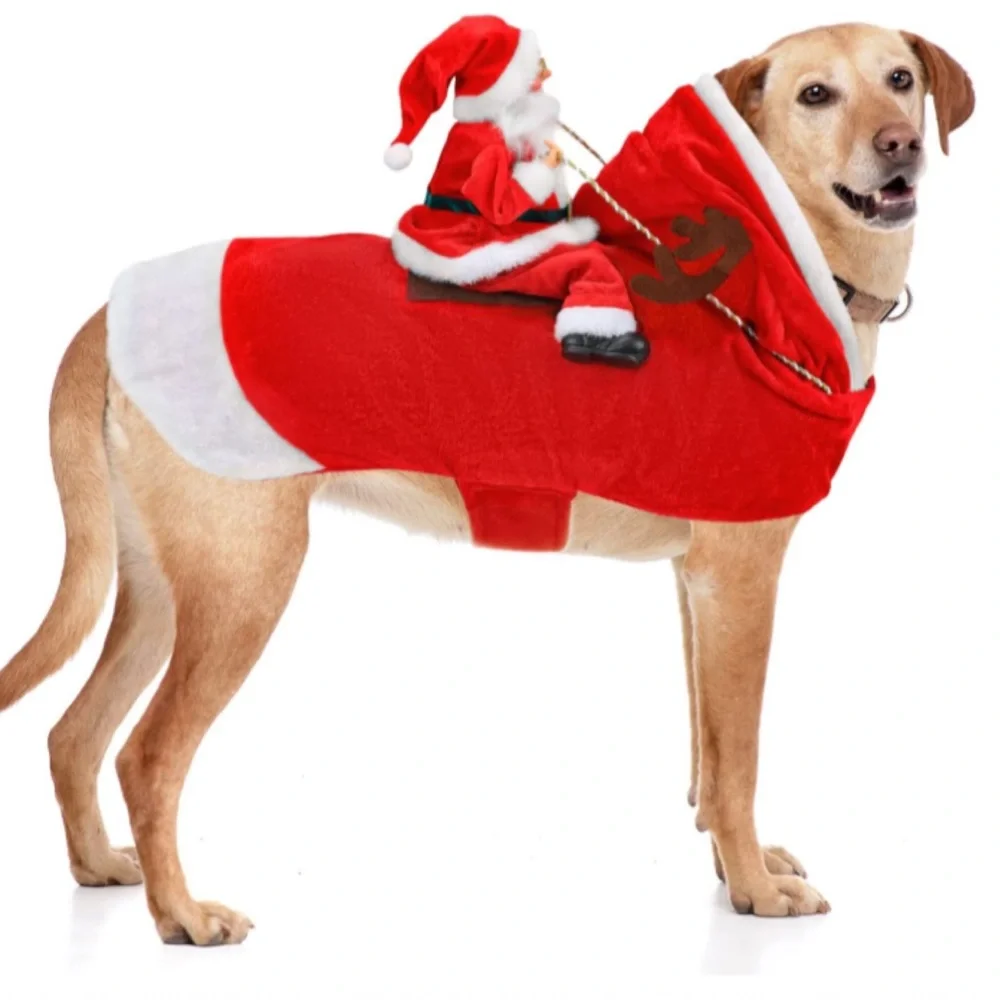 Christmas Dog Costume XL Riding Santa Reindeer Antlers Funny Pet Outfit NWT